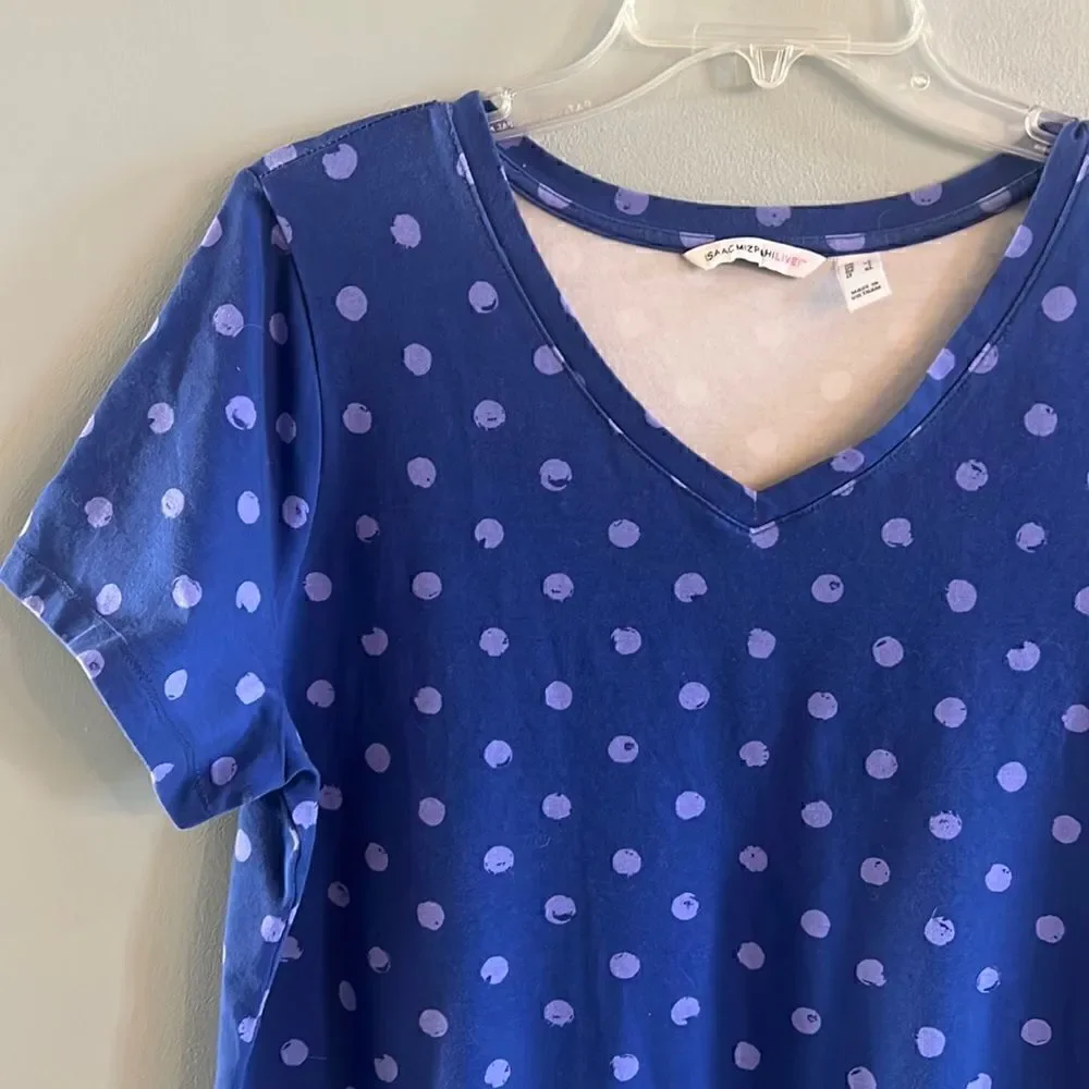Isaac Mizrahi Women’s Large short sleeve blue and purple cute polka dot dress